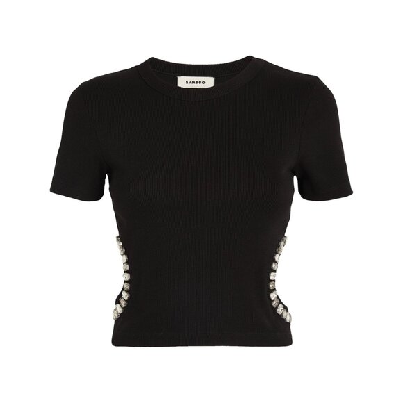 SANDRO Rhinestone-Embellished T-Shirt Size 1/ S - Picture 3 of 11